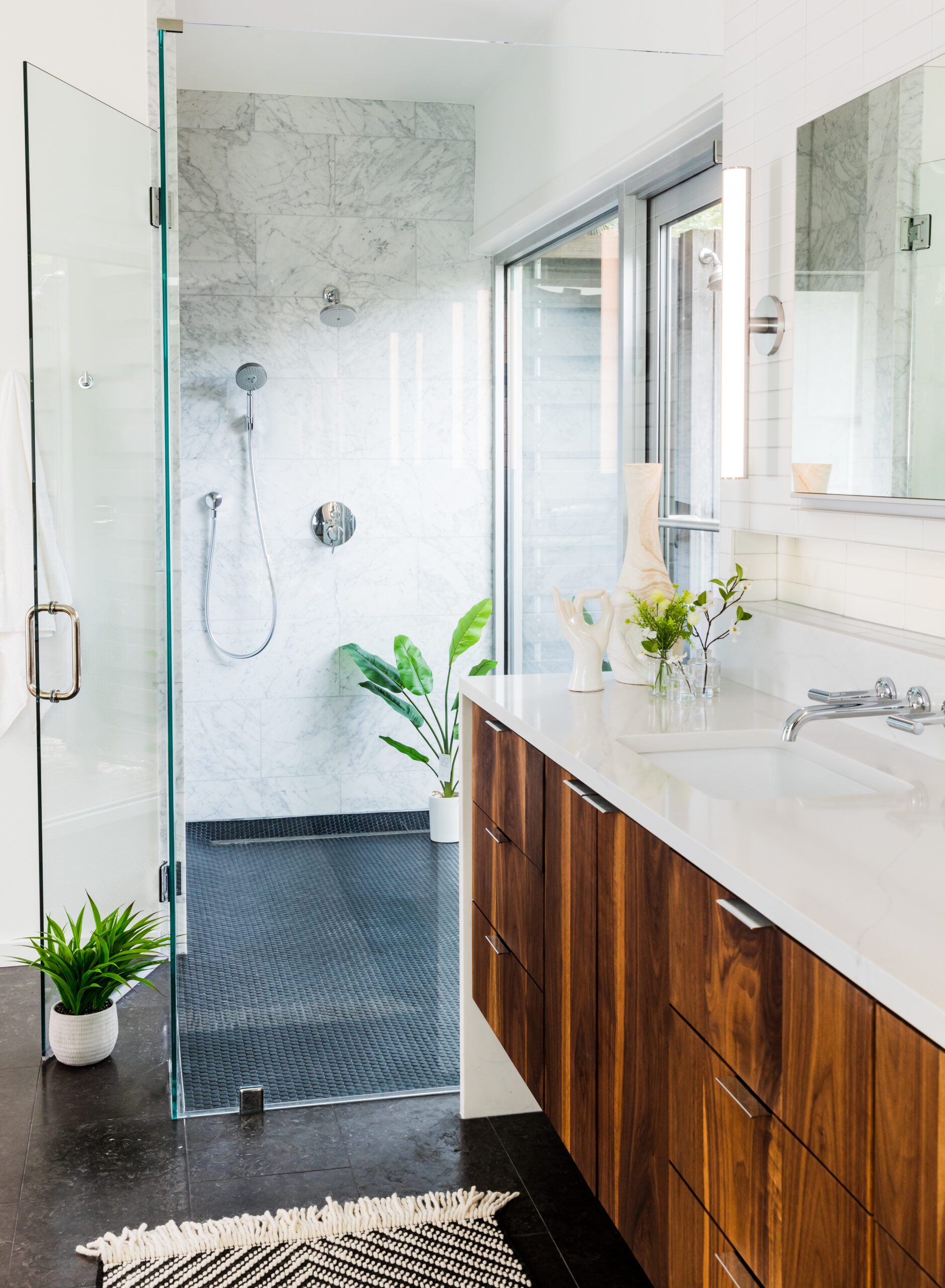 downtown austin organic modern luxury bathroom remodel glass enclosure shower