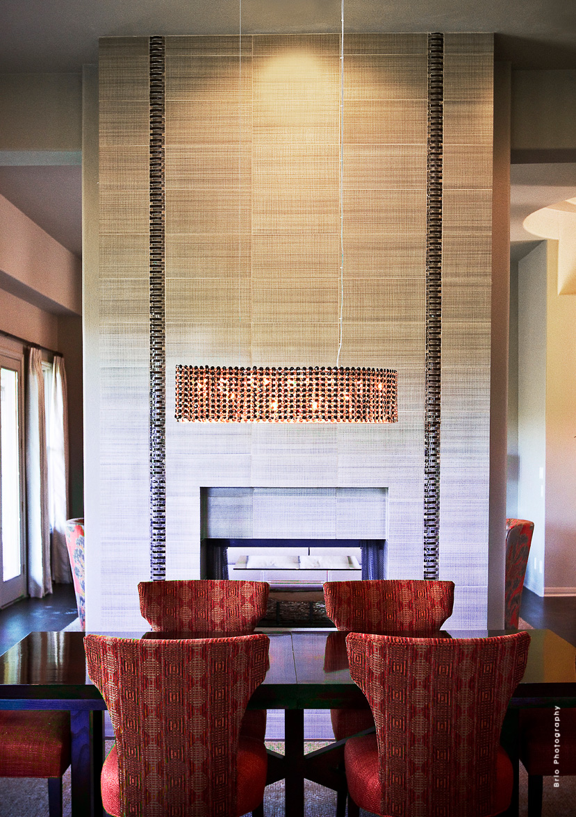 westlake austin custom luxury dining room chairs modern crystal chandelier schonbek fireplace