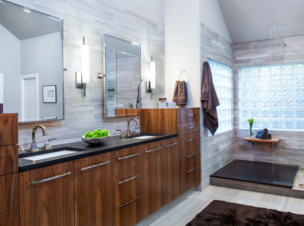 westlake austin luxury bathroom remodel custom walnut vanity large open shower
