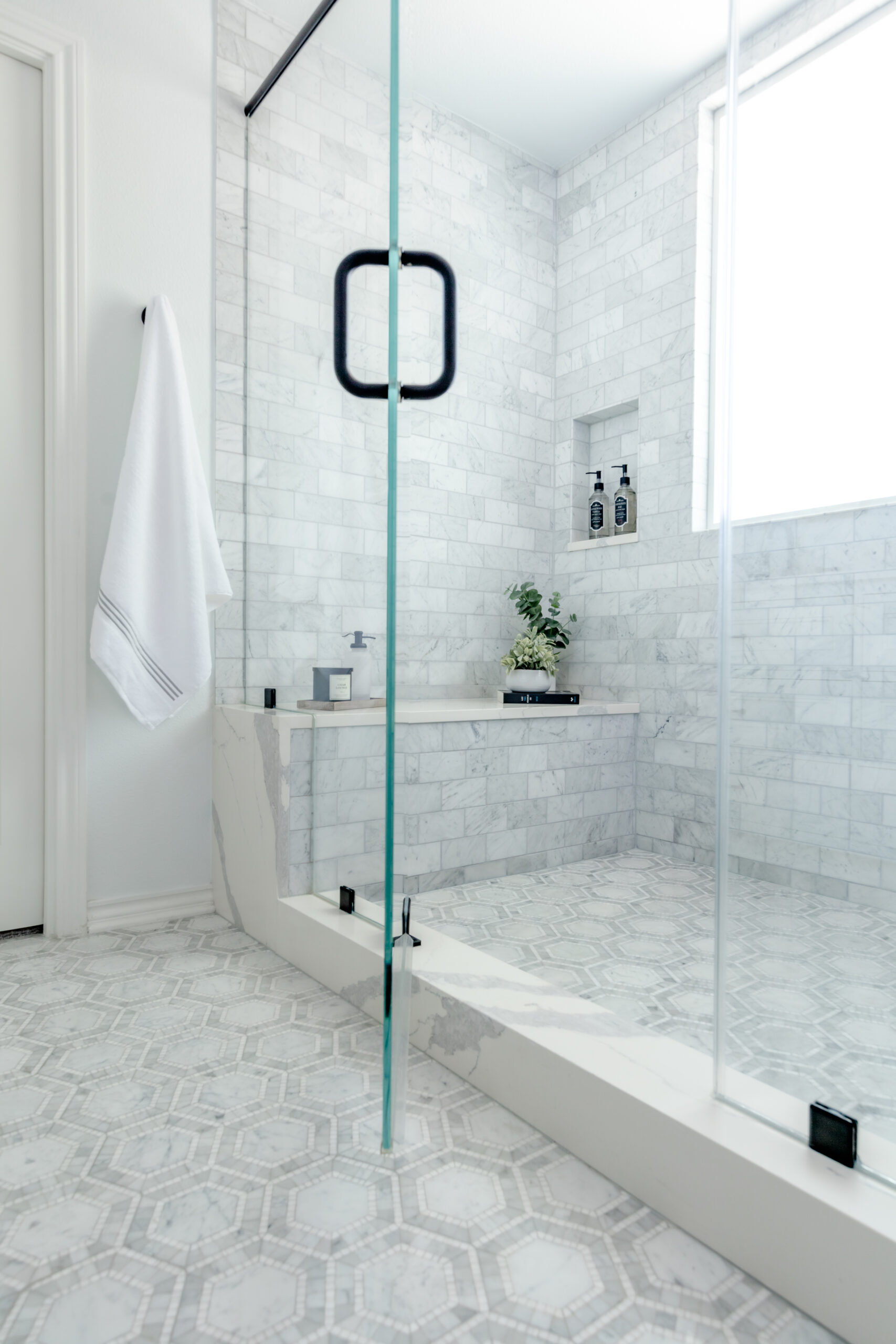 westlake austin luxury bathroom remodel white marble shower